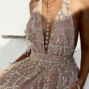 Women‘s Party Dress Fringe Sequin Mini Dress Gold Sleeveless Pure Color Sequins